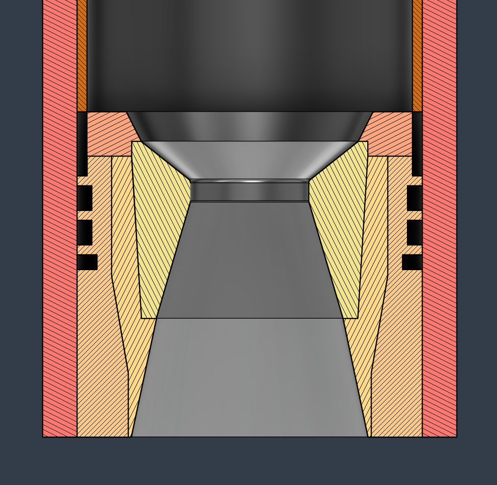 Section view of the nozzle seated in the motor case