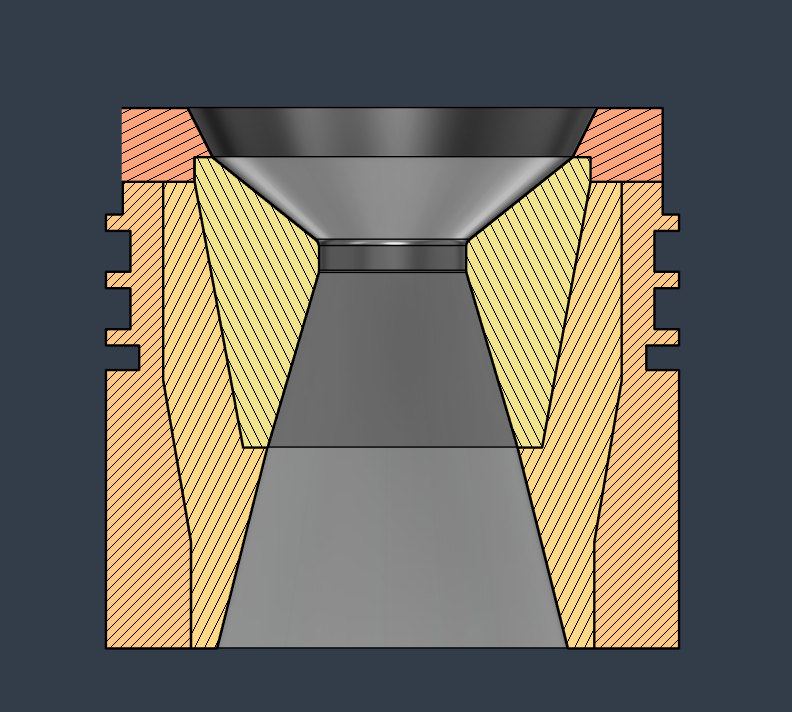 Section view of the two-piece nozzle